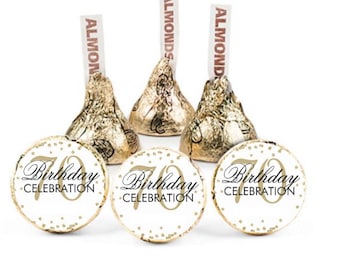 70th Birthday Celebration Mini Candy Labels | Set of 100| Glossy| 0.75in