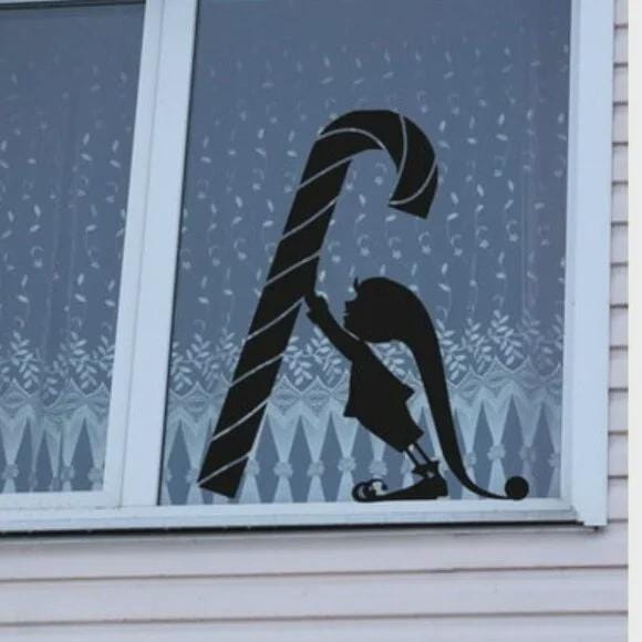 Reusable Christmas Elf Candy Cane Window Cling Holiday Silhouette…