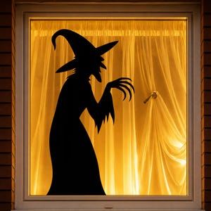 Återanvändbar stor statisk dekal för Halloween-häxfönster | Spökhusdekor | Läskig häxsilhuett | Fönsterdekoration inomhus