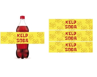 Kelp Soda Bottle Labels, Squarepants Party Decorations