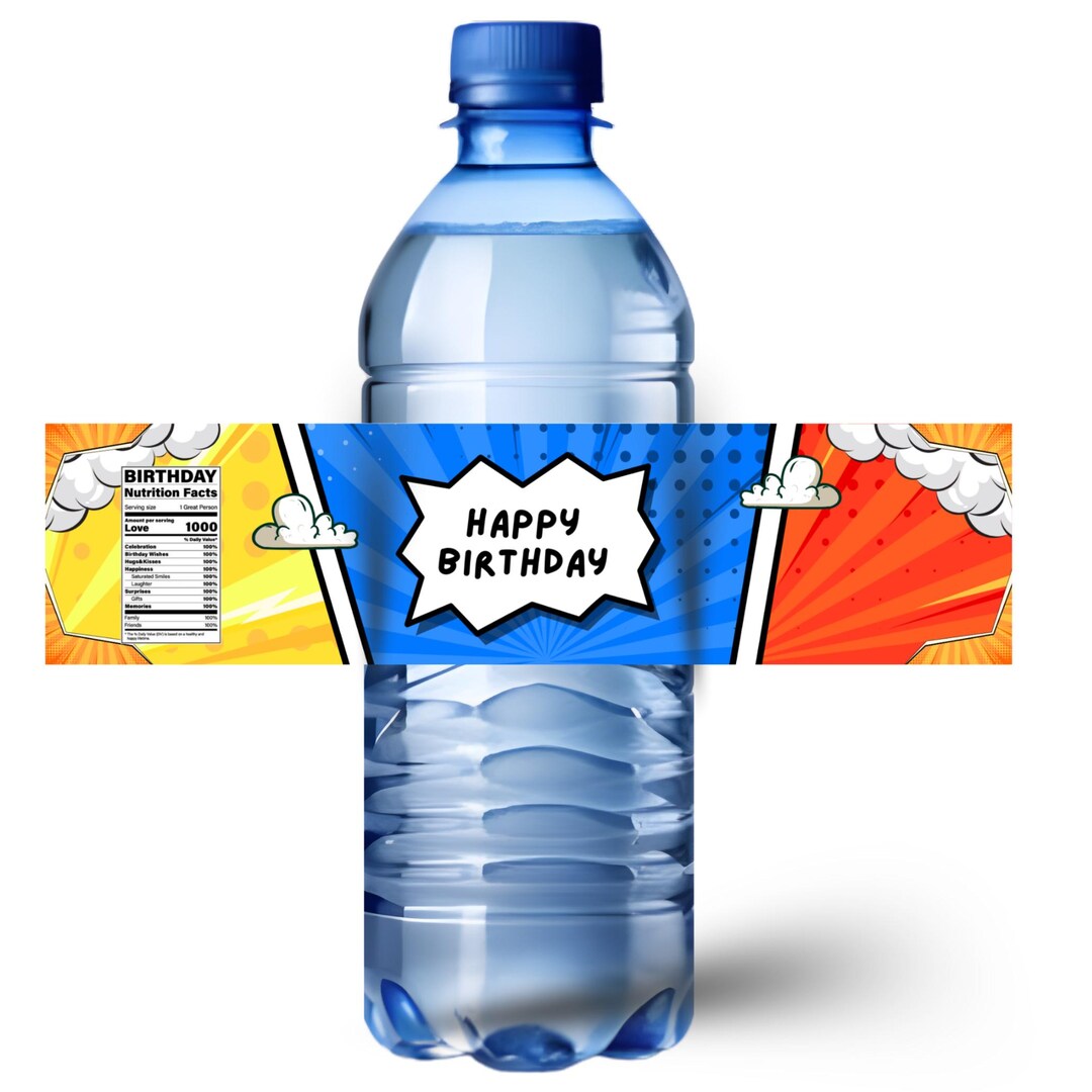 Superhero Birthday Water Bottle Labels | Kids Party Comic Decor | Happy ...
