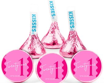 21st Birthday Candy Stickers | Twenty One Labels | 100 Glossy Chocolate Kiss Stickers | Peel & Stick Party Decorations