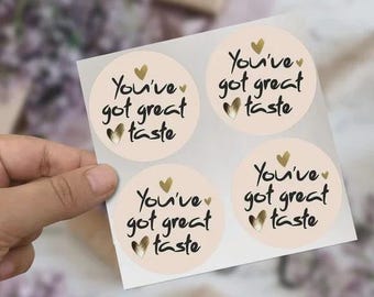 You've Got Great Taste Stickers, 2 Inch Round, 60 Pack, Tan and Gold Design