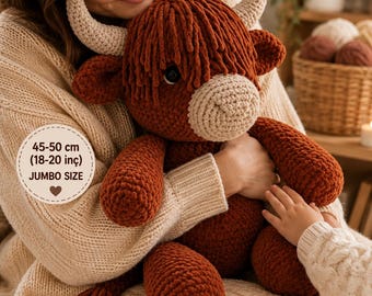 Haakpatroon voor een Jumbo Schotse Hooglandkoe: Amigurumi knuffel van dik garen (PDF)
