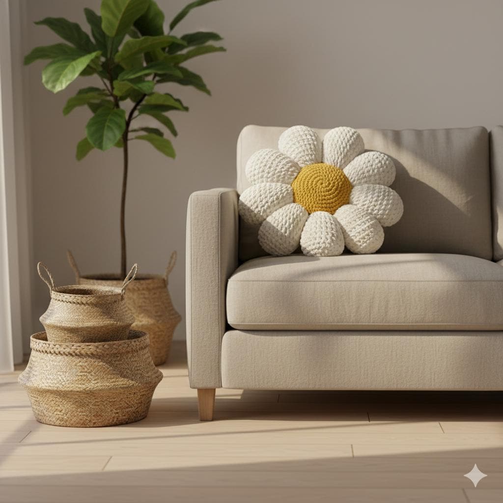 32 Flower Pillow Crochet Patterns for Cozy, Giftable Home Décor 18 Crochet Flower Pillow Pattern 3D Daisy Cushion