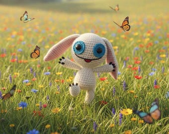 Patrón de conejito Labubu sonriente amigurumi / Monstruo de peluche a crochet (PDF)