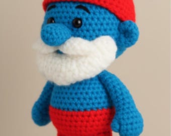 Patroon gehaakt blauw opa-popje, zelfstudie amigurumi knuffel, pdf-download