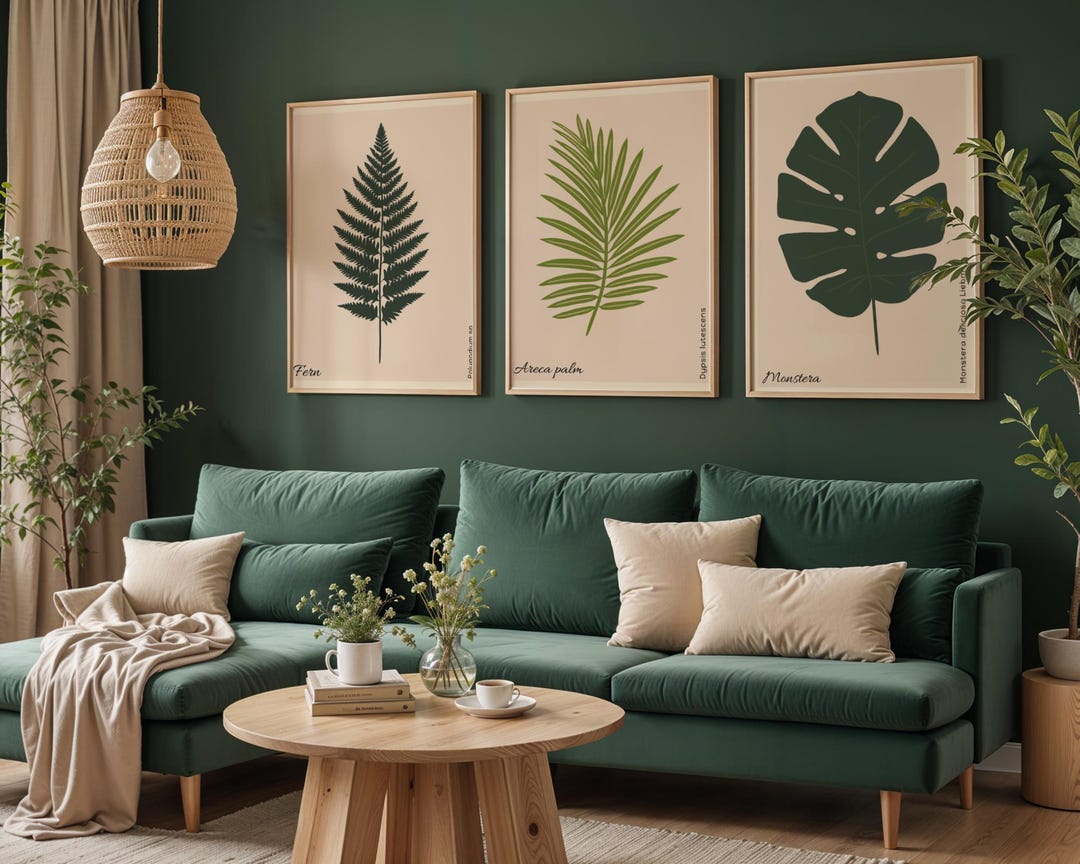 Tropical Botanical Wall Art Set of 3-palm Monstera Fern Prints ...
