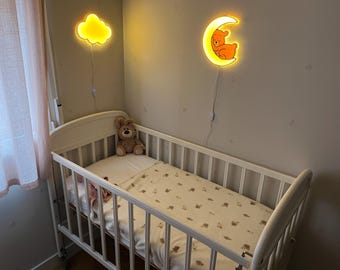Bear Moonlet + Cloud Lamp Combo | Matching Nursery Lamp Set | Dimmable Night Lights for Kids