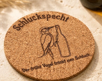 Posavasos de corcho con grabado – 15 diseños, personalizables opcionalmente, redondos, 10 cm