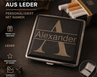 Estuche de cuero personalizado para cigarrillos con grabado – nombre e iniciales – regalo para hombres – caja de cigarrillos de cuero personalizada