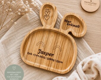 Plato personalizado para bebé - bambú con grabado - nombre y datos de nacimiento - regalo para nacimiento o bautizo - plato para bebé con nombre