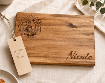 Tabla de desayuno personalizada de madera de acacia – tabla de cortar con grabado, nombre y fecha, regalo para parejas