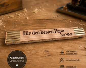 Regla plegable robusta y personalizada de 2 m con grabado – Regalo para papá, abuelo o trabajador – Cinta métrica con nombre y fecha