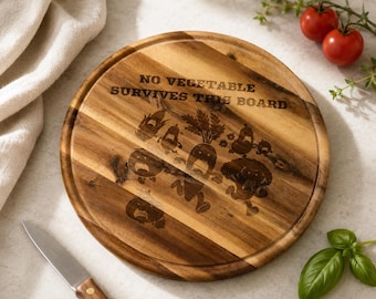 Tabla de cortar personalizada – tabla de madera maciza | Redonda – Grabada | 30×30 cm | Tabla de cocina de alta calidad – tabla de madera de acacia
