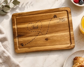 Tabla de cortar de madera de acacia personalizada – tabla de desayuno con grabado