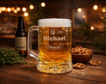 Personalisiertes Bierglas / Bierkrug mit Gravur – Name & Wunschtext – Geschenk für Papa, Vatertag oder Geburtstag