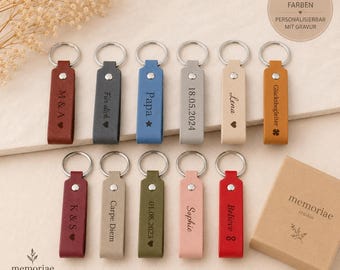 Personalized key ring with engraving in leather look – name & date, gift for him or her.