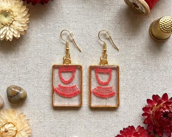 Pink Geometric Earrings – Handmade Resin Rectangle Dangle Earrings, Gold Minimal Statement Jewellery, Modern Gift
