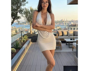 Black Deep V Halter Mini Dress Sexy Backless Club Party Bodycon Dress