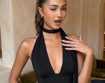 Black Halter Scarf Top Backless Y2K Streetwear Sexy Summer Tank for Women