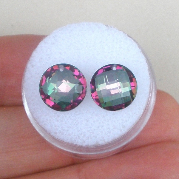 Rainbow  Mystic Topaz Round Drilled Loose Faceted Gem Pair 10mm