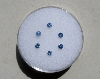 6 blue sapphire round gems 2mm