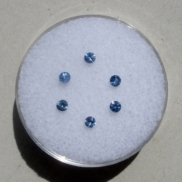 6 blue sapphire round gems 2mm