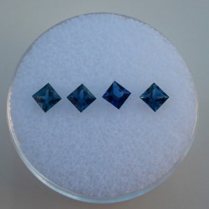 4 Blue Sapphire Princess Loose Faceted Natural Gems 3mm each for Jewelry, Crafts and Design