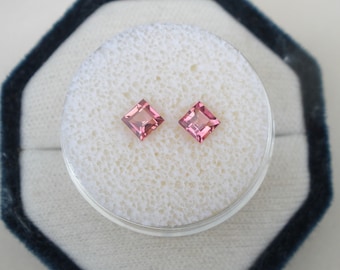 Pink Tourmaline Square Loose Faceted Natural Gem Pair 4mm each for Jewelry, Crafts, Gifts and Gem Collecting