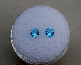 Swiss Blue Topaz Round Loose Faceted Natural Gem Pair 6mm each