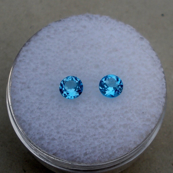 Swiss Blue Topaz Round Loose Faceted Natural Gem Pair 6mm each