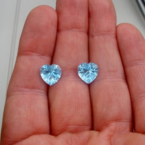 Swiss blue topaz heart laser cut loose faceted natural gem pair 10mm