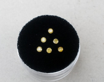 6 diamanti naturali gialli a taglio rotondo, sciolti, da 2 mm ciascuno