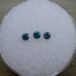 3 Loose Round Cut Natural Blue Diamonds 2.3mm Each