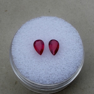 Puede incluir: Dos piedras preciosas rojas en forma de lágrima sobre un fondo blanco.