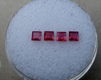 4 Ruby Square Loose Faceted Natural Gems 3mm each