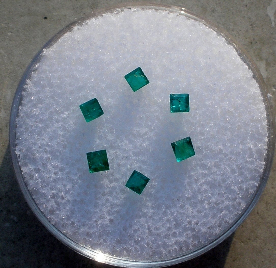 6 Loose Square Natural Colombian Emerald Gems 2.0mm each for Crafts and Jewelry
