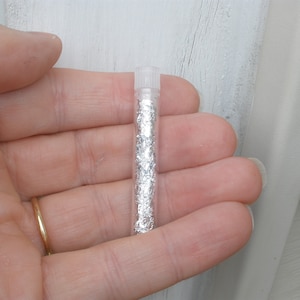 May include: A small clear plastic tube filled with silver leaf flakes.
