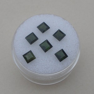 6 Dark Green Tourmaline Square Loose Faceted Natural Gems 4mm eachfor Jewelry, Crafts and Collecting
