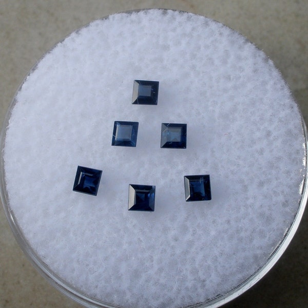 6 Blue Sapphire Princess Loose Faceted Natural Gems 2mm each