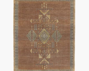 Hand Knotted Brown Wool Area Rug Tribal Geometric Pattern Earthy Neutral Handmade Rug For Living Room Bedroom Modern Rustic Decor