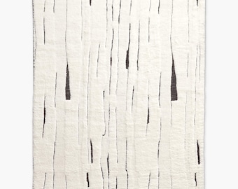 Hand Knotted Ivory Black New Zealand Wool Area Rug Modern Abstract Linear Design Handmade Rug For Living Room Bedroom