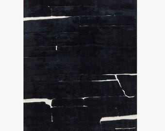 Hand Knotted Black Wool Area Rug Modern Abstract Minimal Design Handmade Luxury Rug For Living Room Bedroom Contemporary Decor