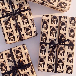 Goth Catgirl Wrapping Paper - Gothic wrapper - Black luxury minimalist gifting - Funky roll - toile sheets - beige y2k cutecore