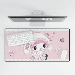 Tappetino per mouse Coquette My Melody / Regalo per lei / Tappetino per scrivania da ufficio / Ispirazione per l'arredamento della stanza del dormitorio / Regalo per la migliore amica / Regalo per gli amanti di Sanrio 31.5" × 15.5"