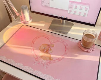 Coquette Bunny Heart gaming Desk Mat | Mousepad | girl gamer gift. office deskmat teacher gift teacher desk decor