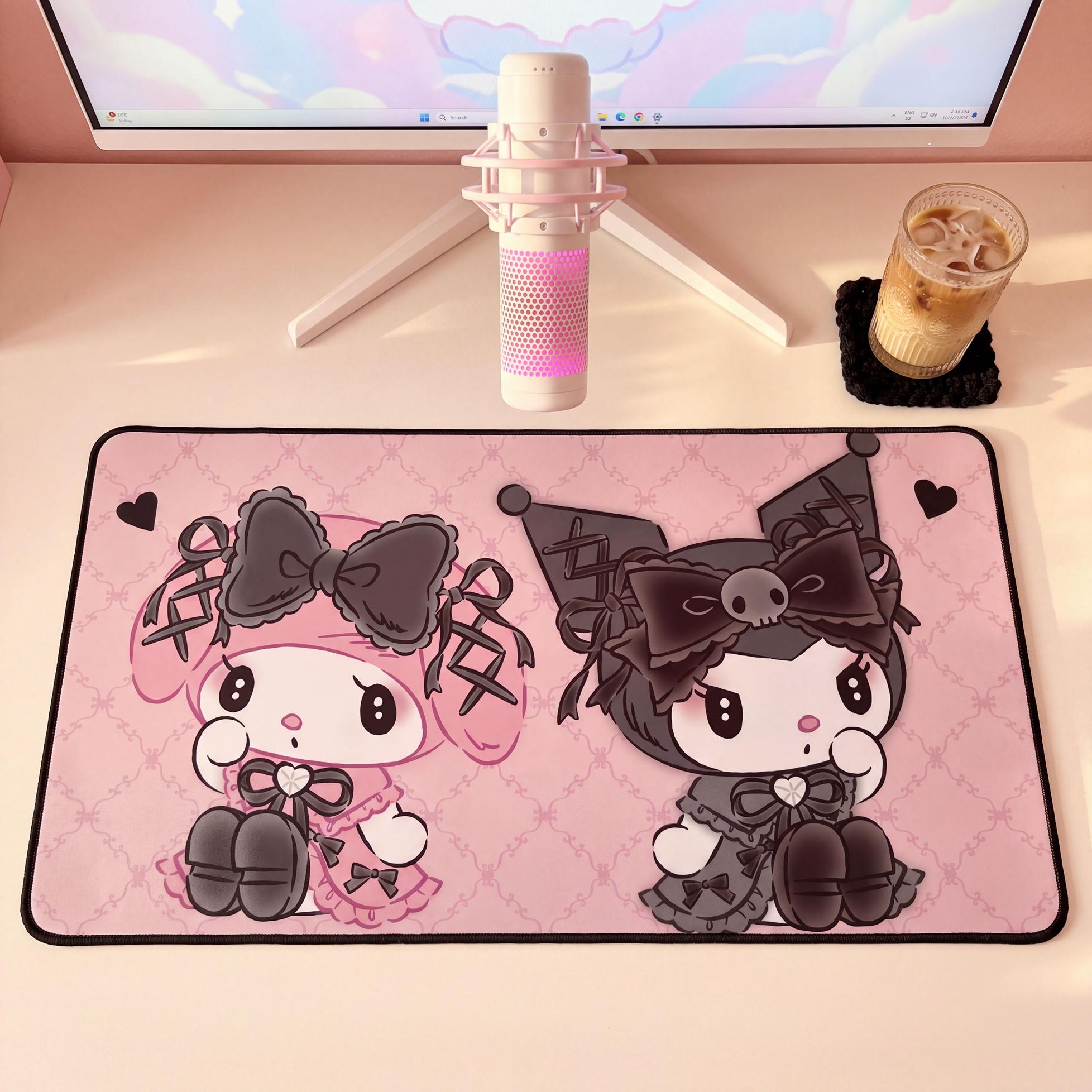 Gothic Kawaii My Melody and Kuromi Desk Mat | Coquette Sanrio