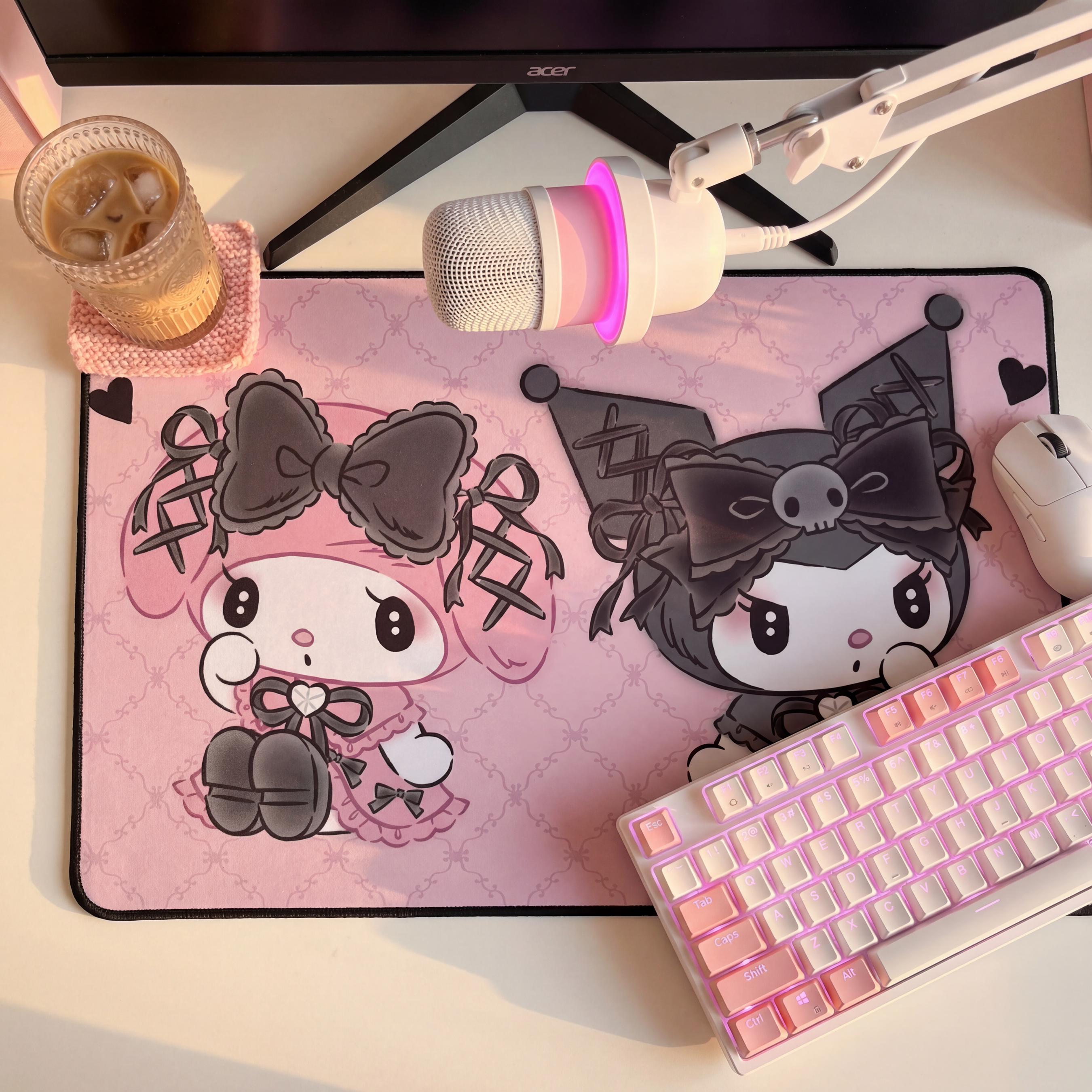 Gothic Kawaii My Melody and Kuromi Desk Mat | Coquette Sanrio