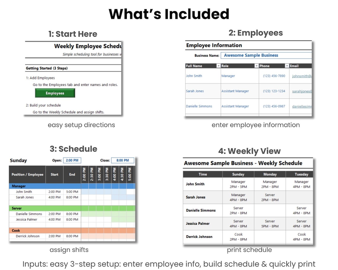 Employee Schedule Excel Template | Weekly Shift Planner for Small ...